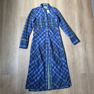 We The Free Blue and Green Plaid Long Sleeve Dress